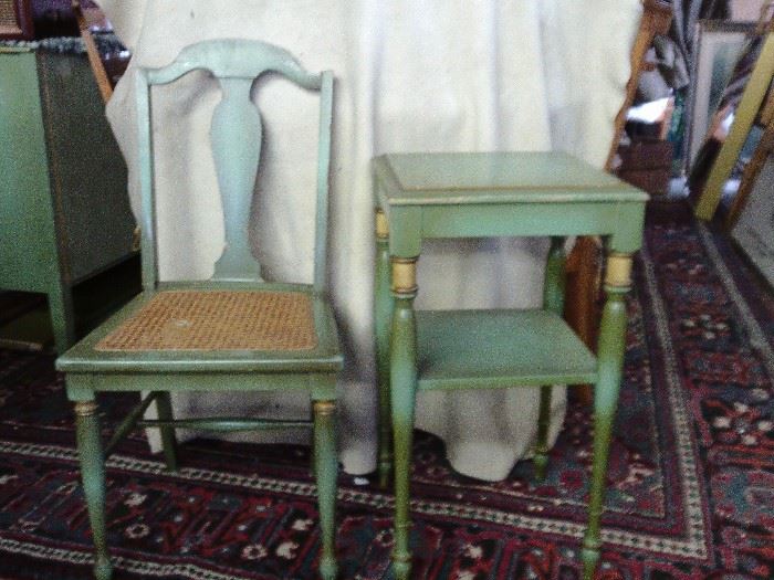 CHAIR AND TABLE PART OF 7PC COTTAGE STYLE BEDROOM SET. $795.00