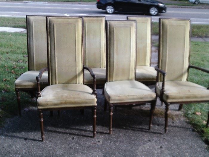 SET OF EIGHT MID CENTURY DINING ROOM CHAIRS WITH TWO HOST CHAIRS. $175.00