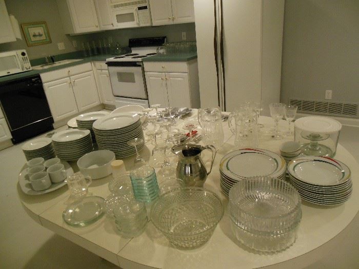 Lots of glassware, plates, and serving ware