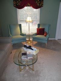 Nice Thomasville wing back chairs and glass tables