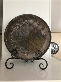 Large metal decor plate and stand