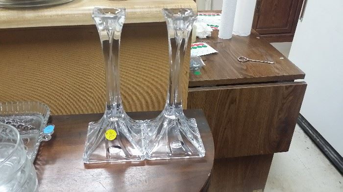 Heavy crystal pair of candle holders