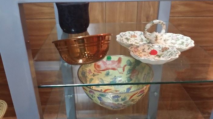 Copper sieve, fine china jewelry holder and beautiful bowl