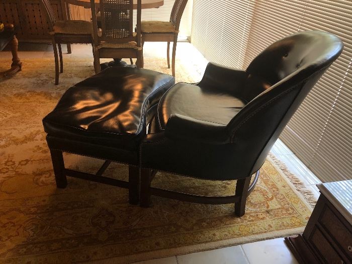 Antique studded chair with ottoman