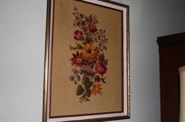 Needlepoint floral done by house owner in the 80s.  