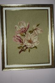Needlepoint floral done by house owner in the 80's.