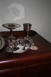 Silver Plate Tray, Compote, and Goblet
