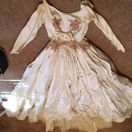 Vintage Wedding Gown,  Satin with Lace Apliques