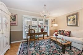 Hand painted armoire, chinoiserie-style writing desk with chair, sofa ONLY for sale