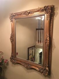 Gorgeous large antique gold gilded mirror with beveled edge