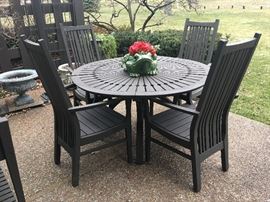Teak patio table and 4 chairs, painted a soft brown color