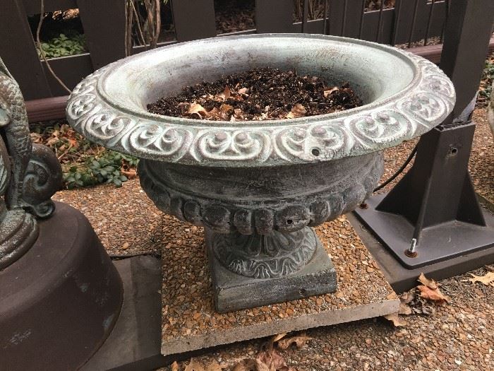 Stately metal planter urn