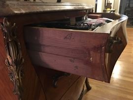Interior drawer detail on Bombe chest