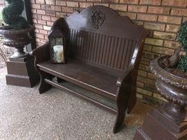 Beautiful wood garden bench with French fleur-de-lis motif
