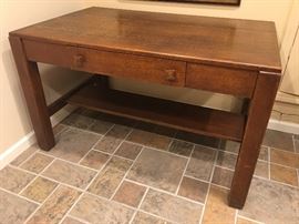 Antique tiger oak library table or desk