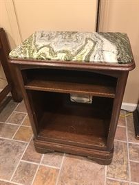 Antique telephone stand with solid piece of Connemara marble (brought back from Ireland on the airplane!) Door needs to be reattached.
