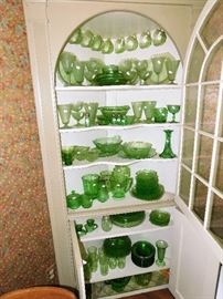 HUGE collection of green depression glass. 