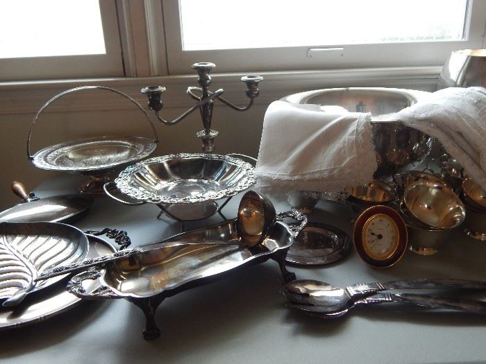 Mostly silver plate but nice entertainment pieces. A few sterling items as well.