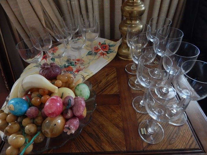 Mikasa crystal glassware nd marble/alabaster fruit display.