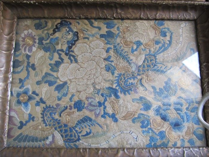 18th c. Chinese embroidered fragment framed