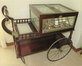 Antique Mahogany Glass Encased Austrian Bar Cart