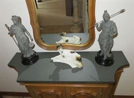 Pair 19th Century  Victorian Spelter Female & Male Statues.  1930's Karl Ens Volkstedt Germany Porcelain Irish Wolfhound Figurine