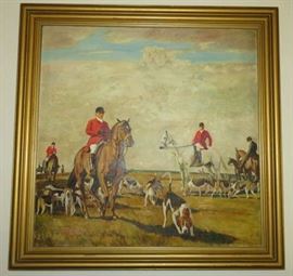 Original Oil Painting Equestrian Hunt Scene Artist Signed, Samuel J. Smith 36 x36