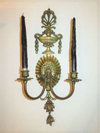 Pair of Victorian Cast Brass Double Candle Wall Sconce