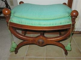 Antique Upholstered Curved Wood Stool