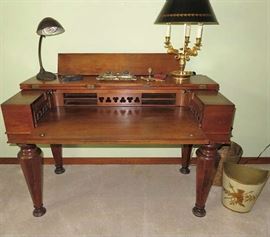 Antique Spinet Piano Desk Flip Top Turned Leg 