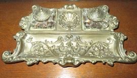 Victorian Brass Inkwell Pen Holder