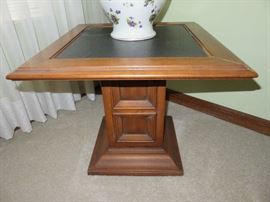 Vintage Wood/Black Slate Top Side Table
