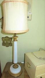 Pair Antique Opalescent Glass with Gilt Trim Table Lamps