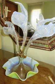 Antique Opalescent Art Glass Epergne 