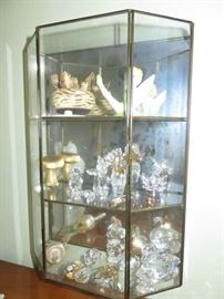 Pair Vintage Glass & Brass Curio Display Wall Cabinets