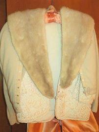 Vintage 3 Piece Fully Fashioned By de Loux Cashmere Sweater Snap on Fur Set