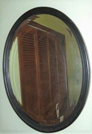 Antique Oval Wood Beveled Glass Wall Mirror