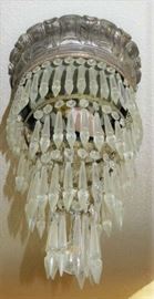 Vintage Silver 4 Tier Crystal Prism Ceiling Fixture