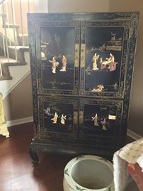 Drexel Heritage “Etc Cetera” black lacquer chinoiserie cabinet