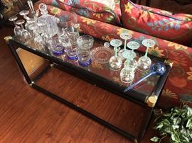 Black and brass tone sofa table