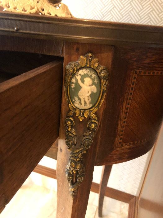 Louis XV Side table with Wedgewood  jasperware Cherub Circles in Brass