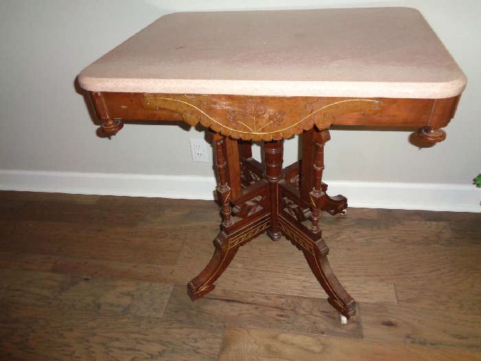 vintage walnut table w/marble top
