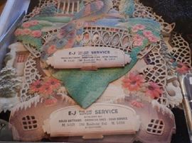 1920'S EMBOSSED DIECUT'S W/ ADVERTISING E-J TIRE & AUTO SERVICE 