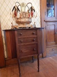 2 PIECE LIGHTED CENTERPIECE ON MARTHA WASHINGTON SEWING BOX