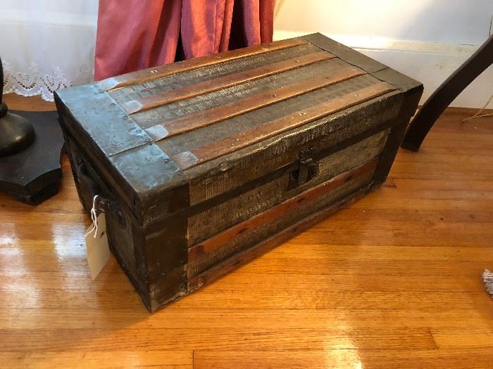 19th C. Tin and Oak Clad Trunk 