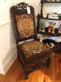 Jacobean Revival Carved Chair with Needlepoint 