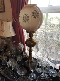 Victorian Brass Lamp with Hand Painted Shade 