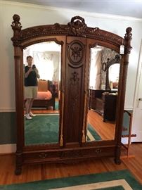 Mahogany Carved and Applied Moldings Late Victorian Armoire 