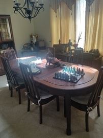 Huge solid carved wood Asian dining set