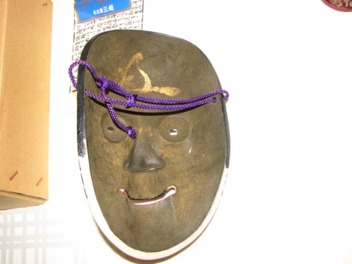 Inverse of Chinese mask with box and papers